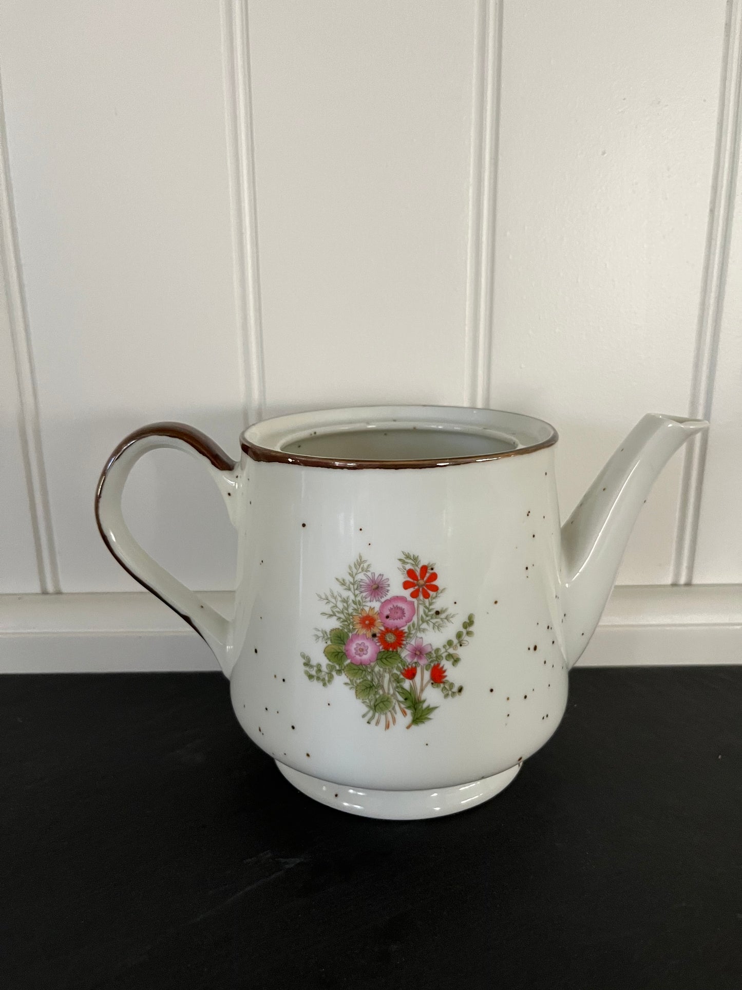 Vintage 1970s Japanese Stoneware Revival Teapot (No Lid) Vase with Wildflower Motif