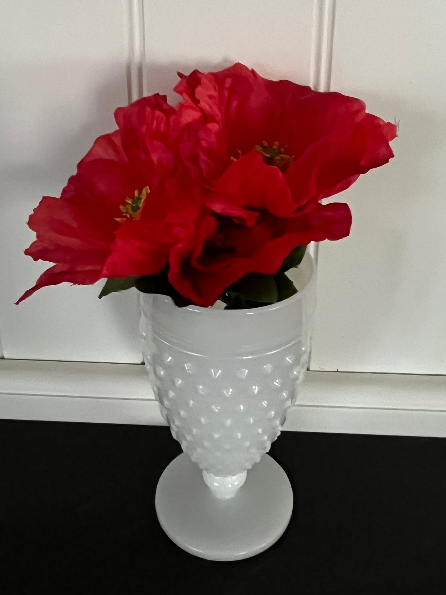 Vintage 1960s Anchor Hocking White Milk Glass Hobnail & Ladder Stem Goblet