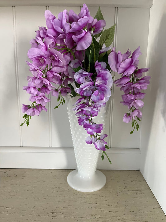 MCM Anchor Hocking Hobnail Milk Glass Trumpet Flower Vase