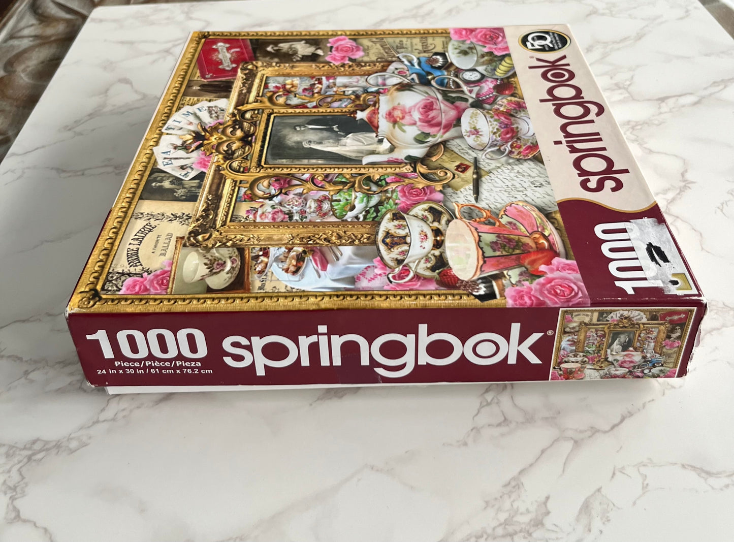 Springbok “Tea for Two” Romantic Rose Tea Set Collage Puzzle — 1000 Piece — Vintage Victorian Style — Made USA — c. 2010s–2020s
