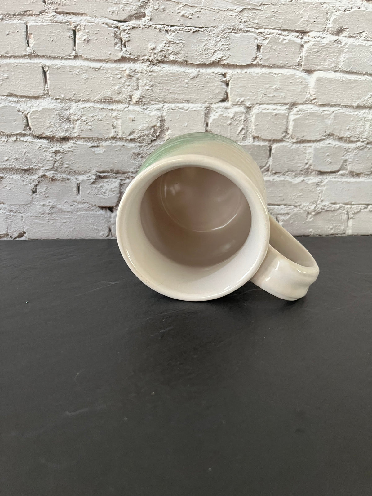 Vintage Style Oh Susie Paw Paw Pottery Green & Cream Glazed Stoneware Handled Vase XL Crock Mug– 5”