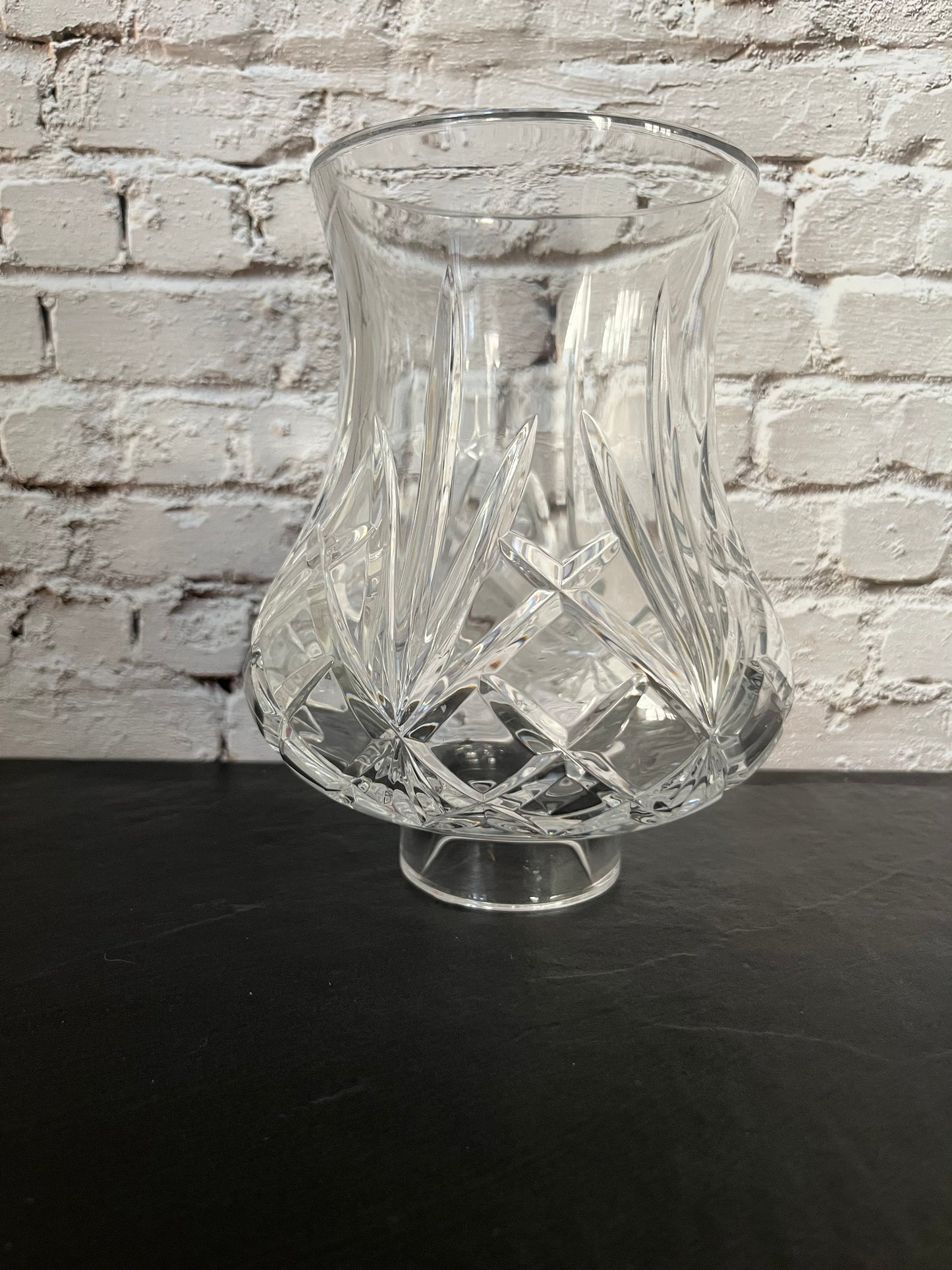 Vintage 1980s Leaded Crystal Candle Lamp Shade -Top Only– Diamond Fan Hurricane Globe – Speakeasy Chic