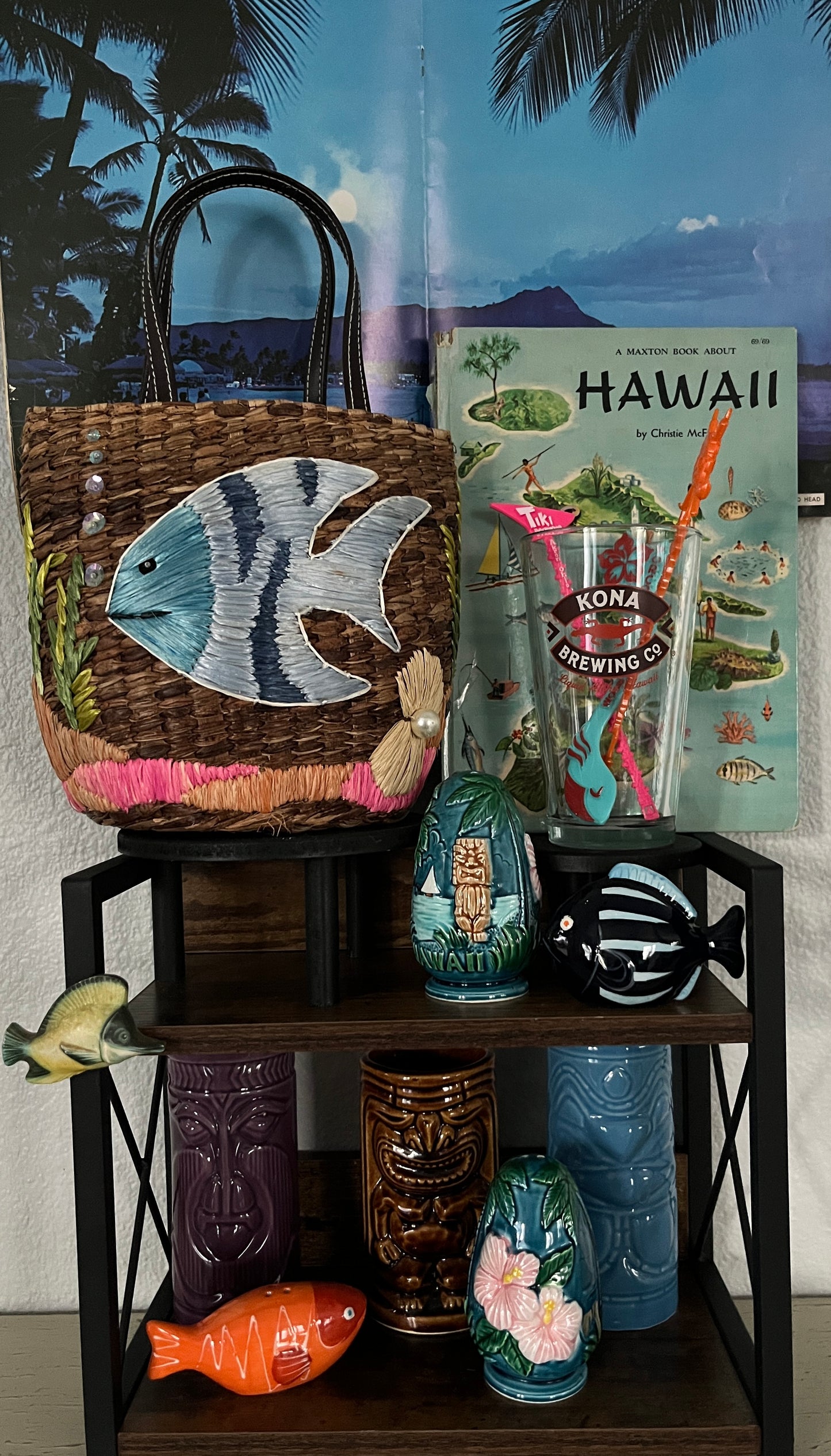 Chiki Tiki Sky Blue  Ceramic Mug Souvenir Tumbler  Aloha Polynesian Island Fusion Fun Artie by Archie McPhee