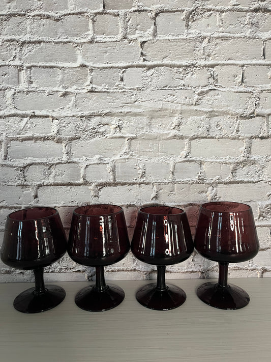 1960s Set of 4 Hand-Blown Amethyst Brandy Snifters – Vintage Cognac Goblets