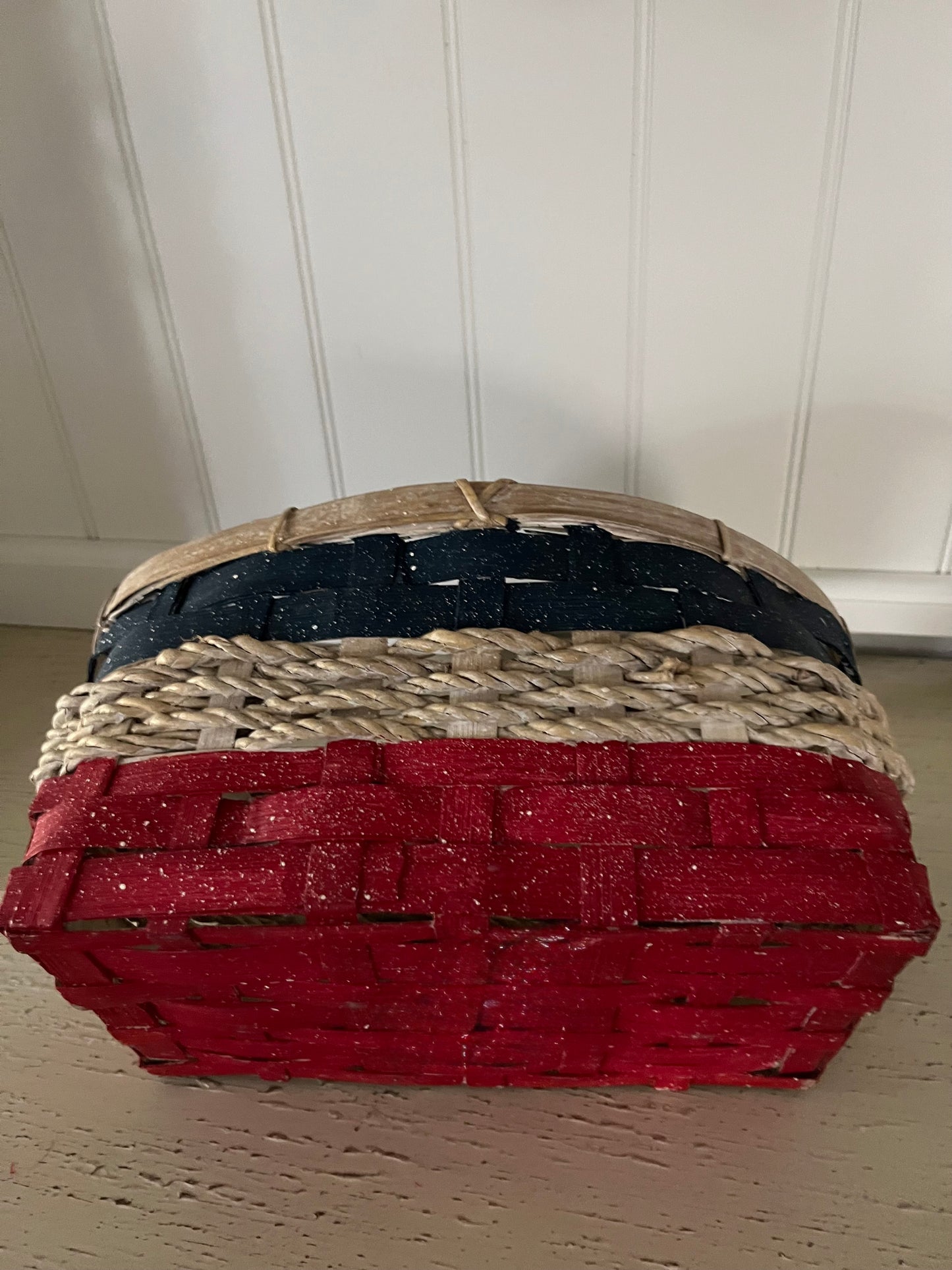 Vintage Inspired Americana Red White Blue Handwoven  Basket, c. Late 1990s–Early 2000s