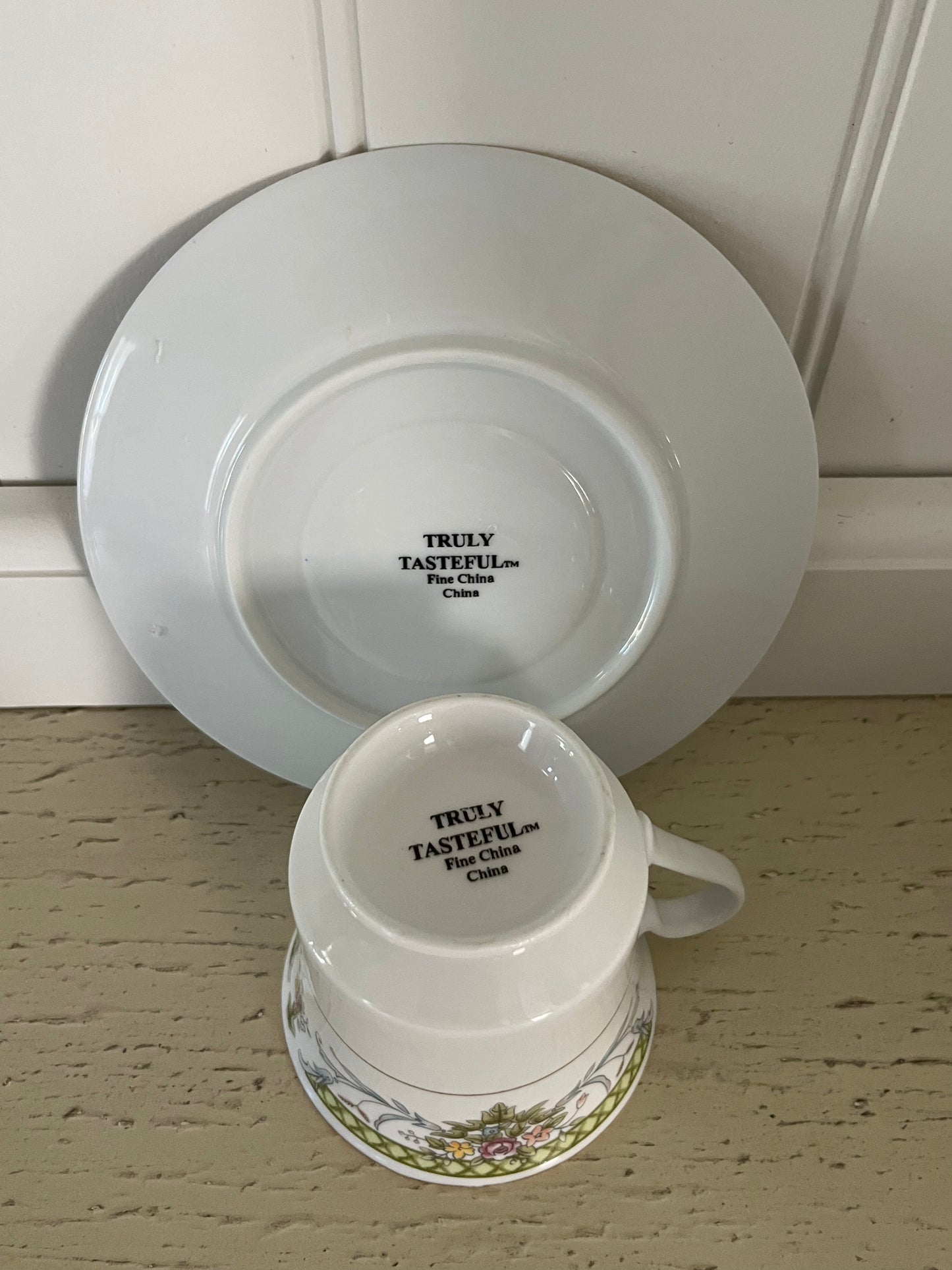 Vintage c 1980’s  Truly Tasteful Fine China Demitasse Cup & Saucer Set Floral Gold Trim