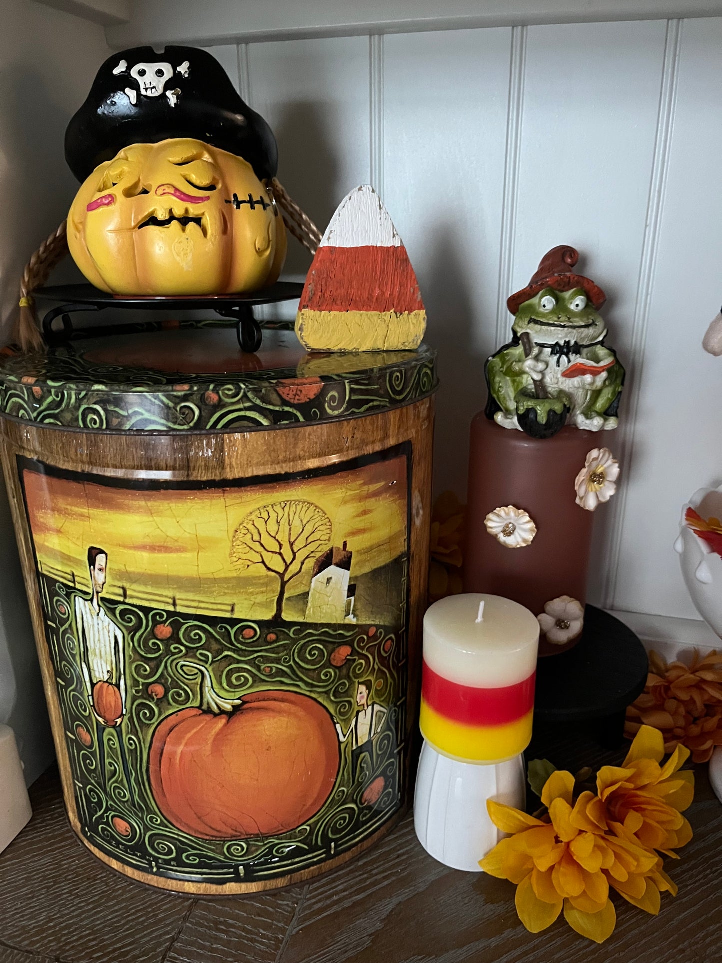 Small Retro Hand-Painted Wooden Candy Corn | Primitive Folk Art Halloween Decor | Curated Shelf & Trinket Display Décor