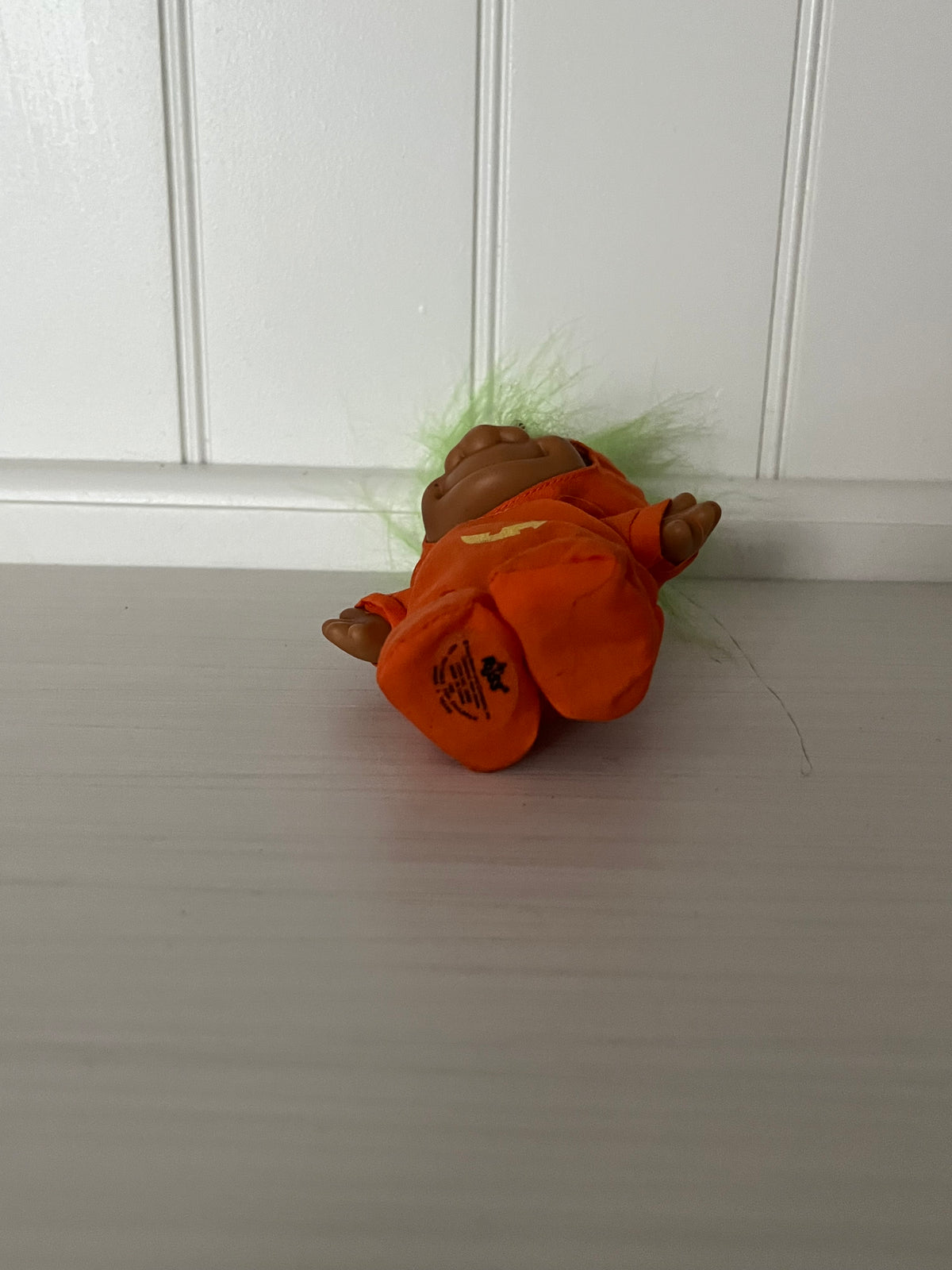 Vintage 1990’s Russ Berrie Halloween Pumpkin Troll Doll | Green Hair Jack-o’-Lantern Costume | 7”