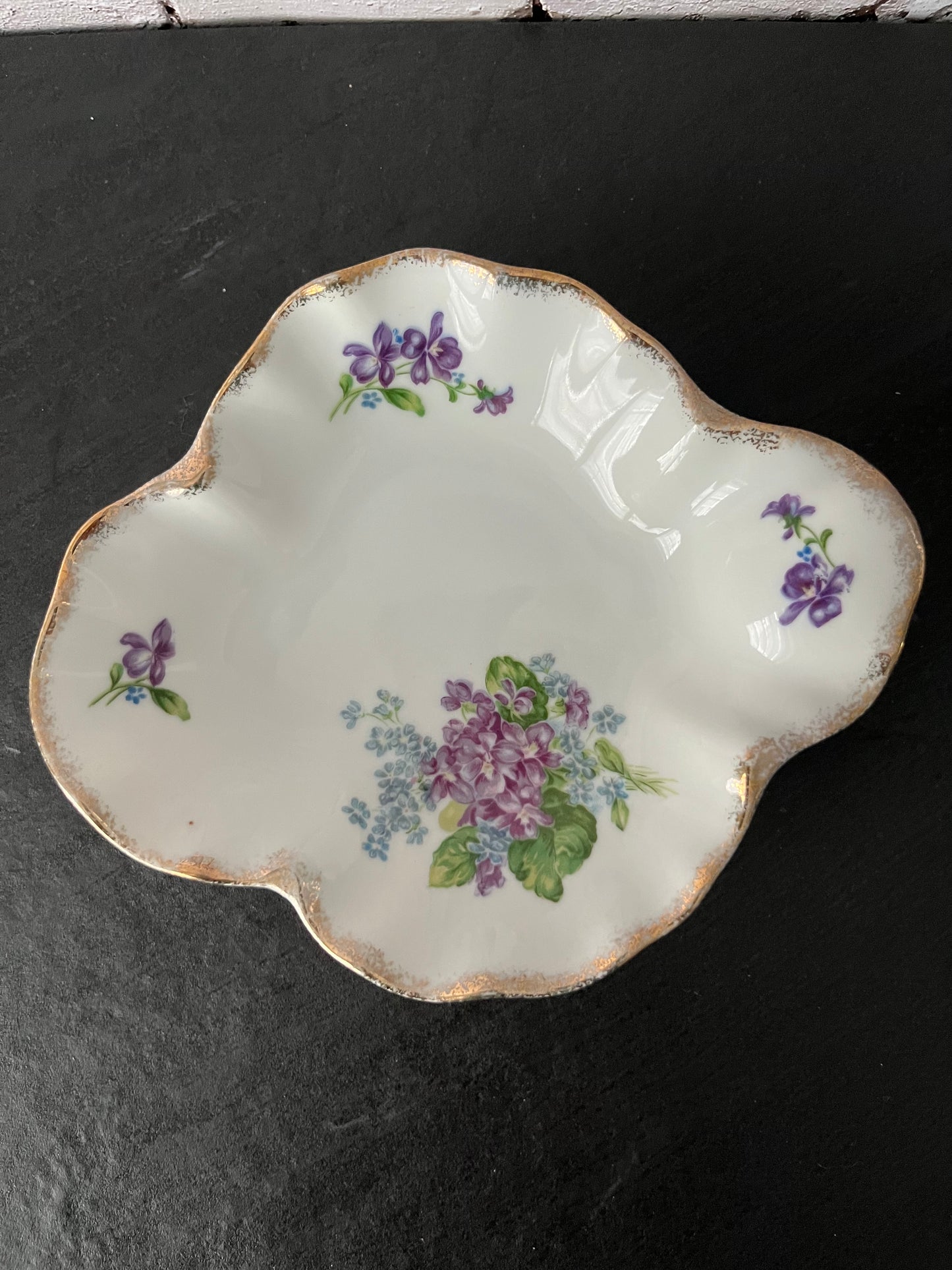 1950s Lefton China Spring Bouquet 4591 Hand Painted Bonbon Dish – Vintage Floral Porcelain Candy Dish – Violets & Forget-Me-Nots