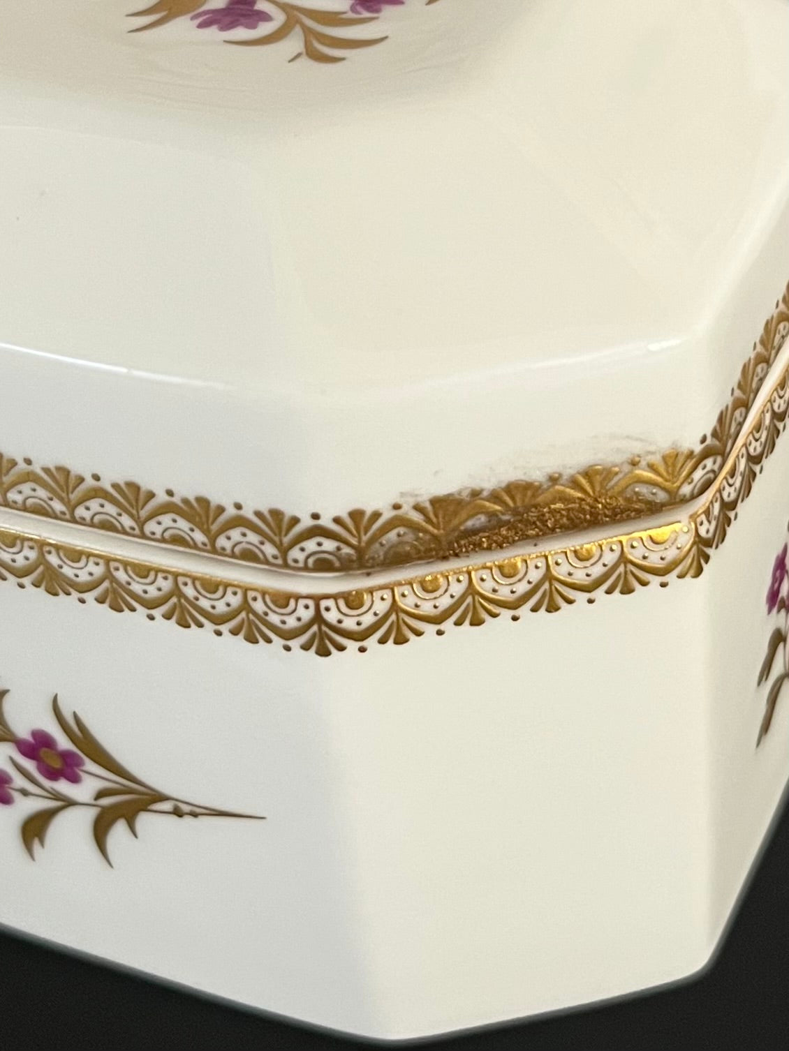 Royal Worcester Purple & Gold Floral Trinket Box – Bone China, Pattern 3853