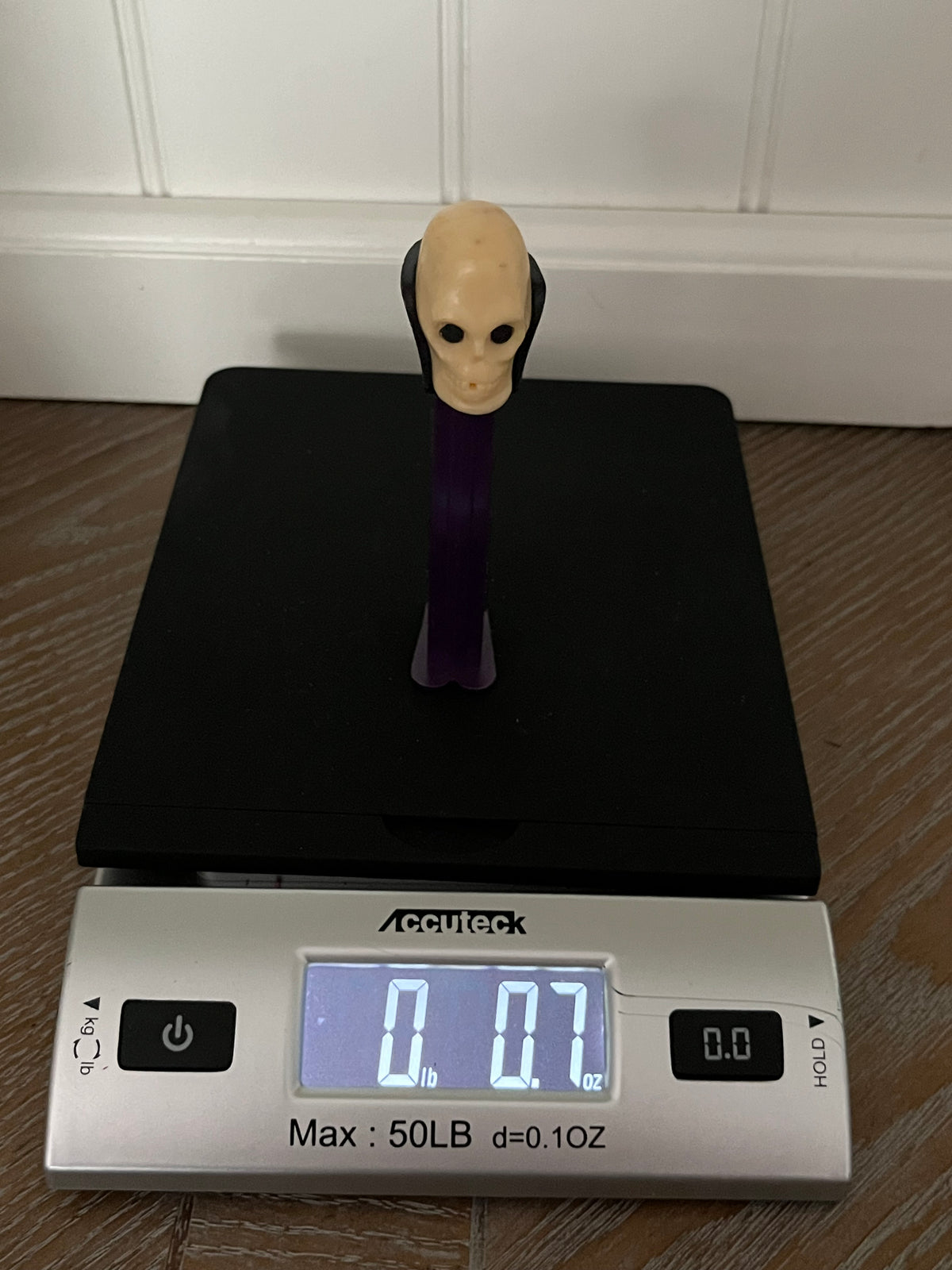 Vintage 1990s PEZ Dr. Skull Halloween Dispenser | Purple Stem Skeleton Candy Dispenser