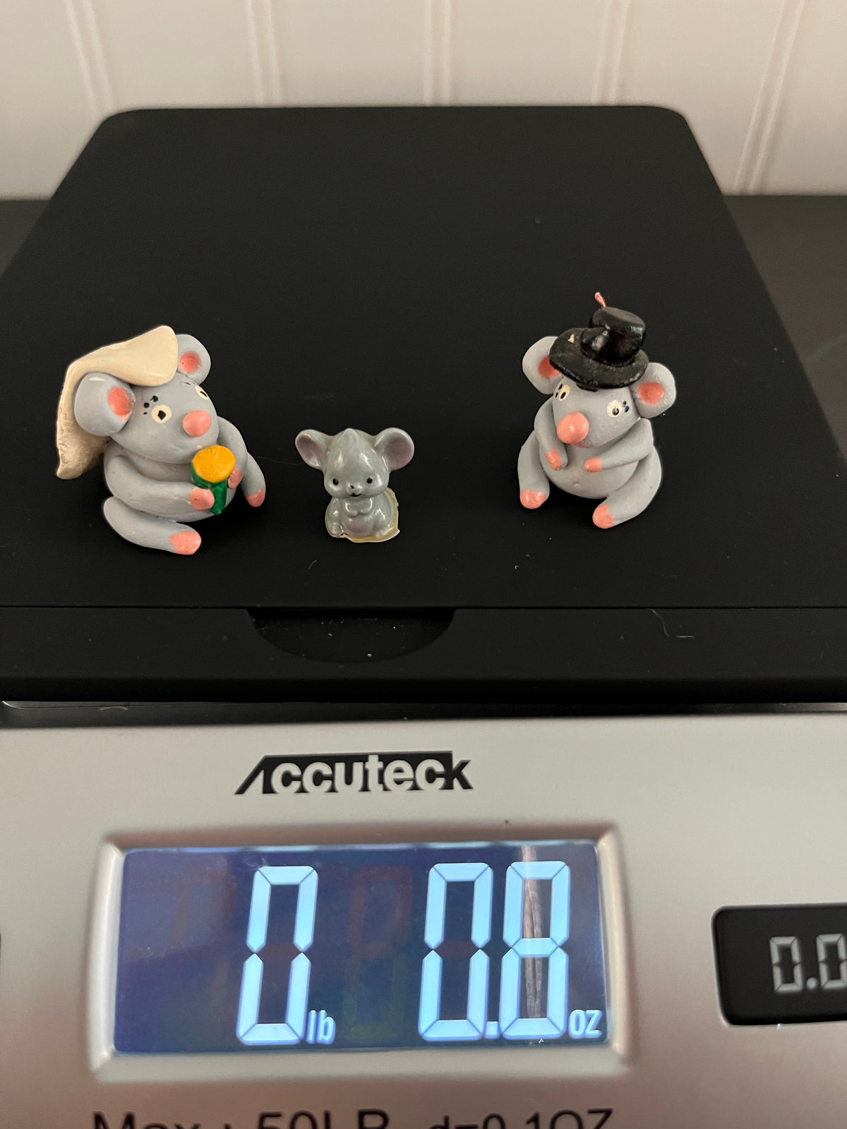 Vintage, circa 1980s Miniature Mouse Family Figurines — Bride & Groom Wedding Mice with Tiny Mouse