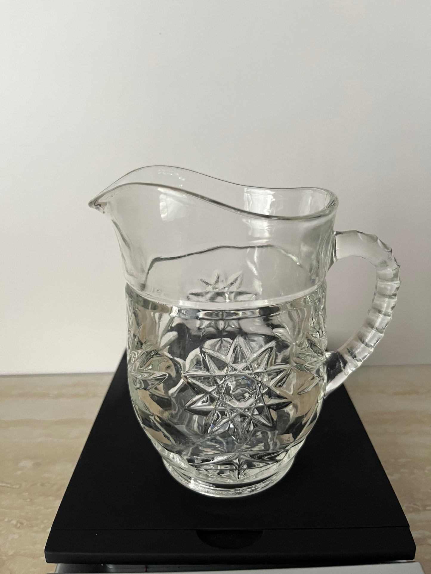 1960s Anchor Hocking Prescut Star of David Small Glass Pitcher – Early American Pressed Glass (EAPC) Creamer / Syrup Pitcher