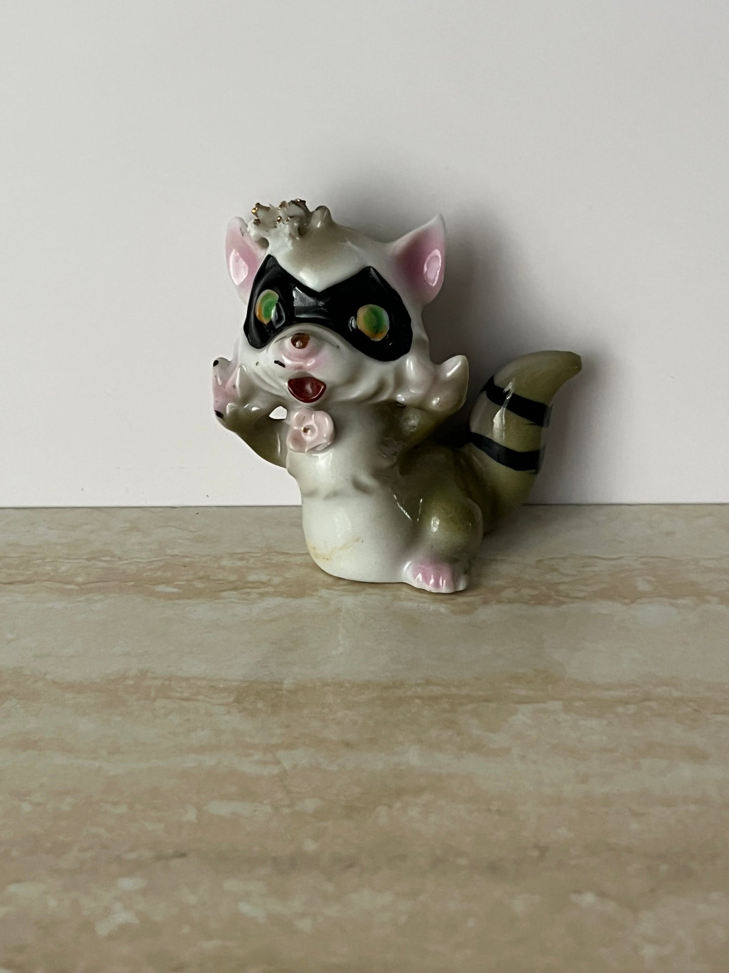 Vintage 1950s Spaghetti Ceramic Anthropomorphic Raccoon Salt Shaker