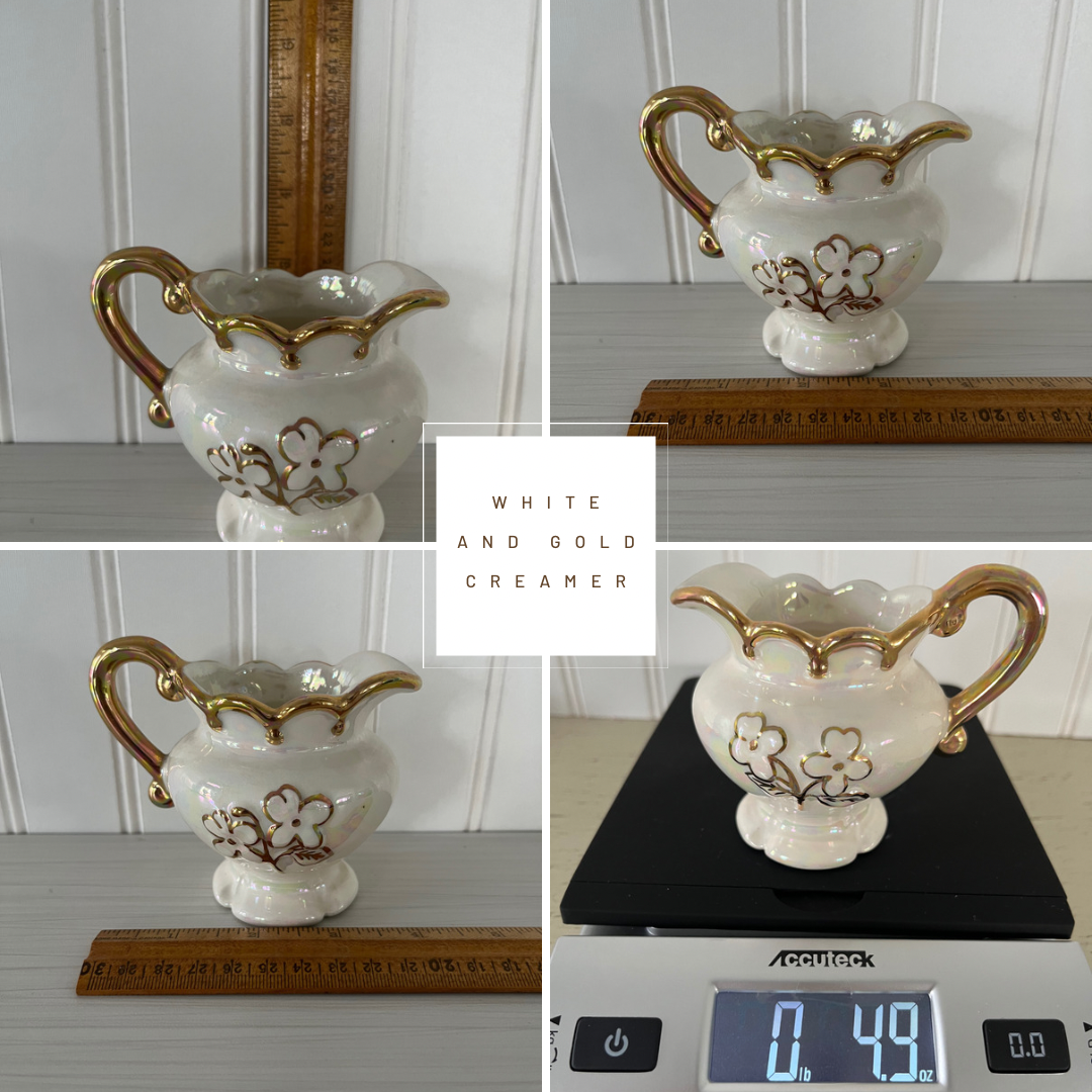 Vintage Art Nouveau Lusterware Creamer - Iridescent Opalescent Porcelain with Gold Flowers & Trim
