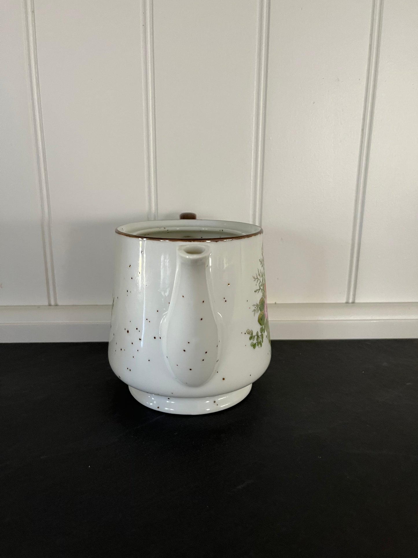 Vintage 1970s Japanese Stoneware Revival Teapot (No Lid) Vase with Wildflower Motif