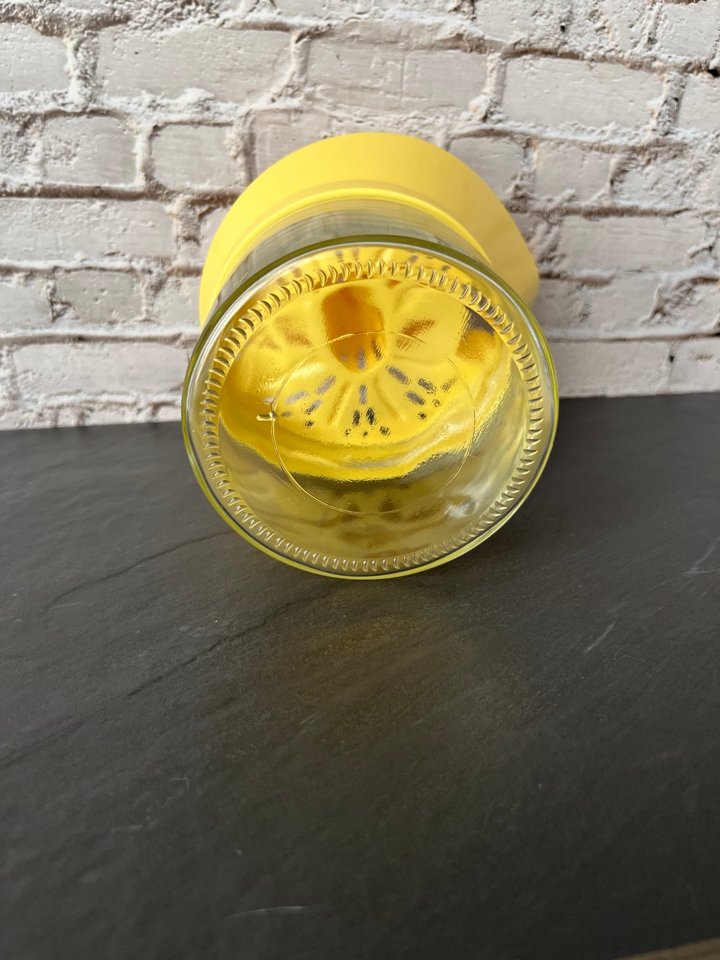 Vintage Style Goodcook Yellow Citrus Juicer with Glass Jar | Retro Lemon Reamer | Kitchen Juicer Press | Mid-Century Inspired Kitchenware