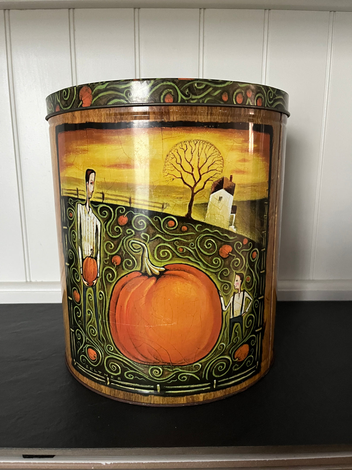 Tim Zeltner Pumpkin Harvest Popcorn Tin Bucket – Ex Large The Popcorn Factory 3.5 Gallon Halloween Fall Storage Tin