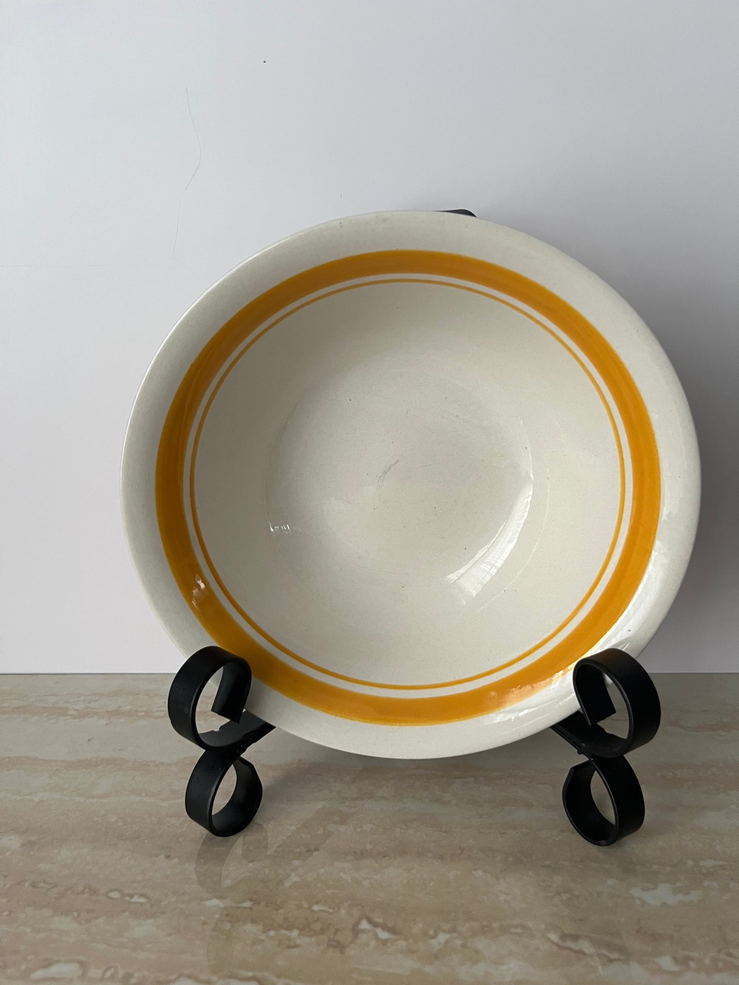 Vintage 1950s Restaurant Ware Soup Bowl – Made in China for Nevco – Ivory Bowl with Golden Mustard Band Retro Diner China