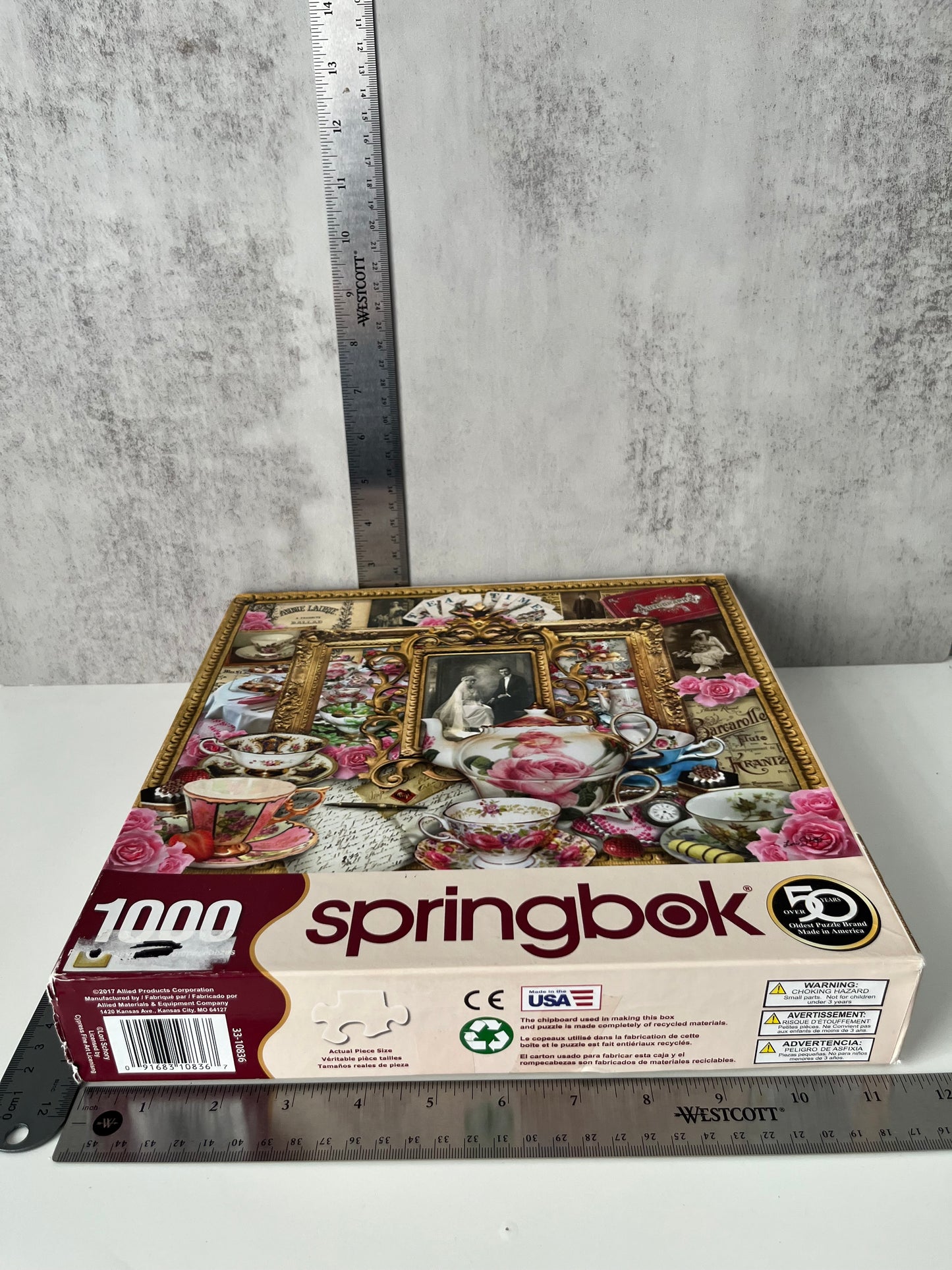 Springbok “Tea for Two” Romantic Rose Tea Set Collage Puzzle — 1000 Piece — Vintage Victorian Style — Made USA — c. 2010s–2020s