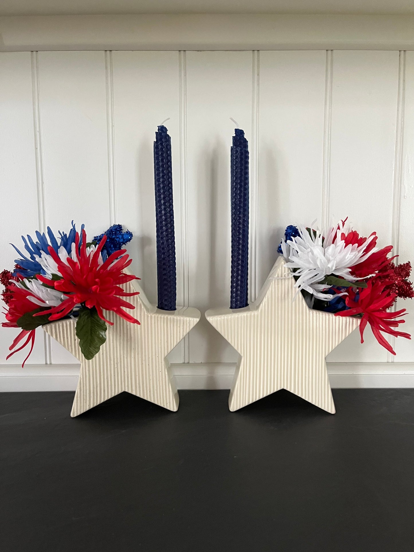 Pair Vintage 1950’s Royal Windsor Style Ivory Star Planter Candle Holders – Mid Century Modern