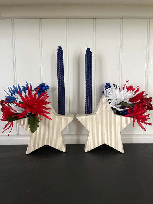 Pair Vintage 1950’s Royal Windsor Style Ivory Star Planter Candle Holders – Mid Century Modern