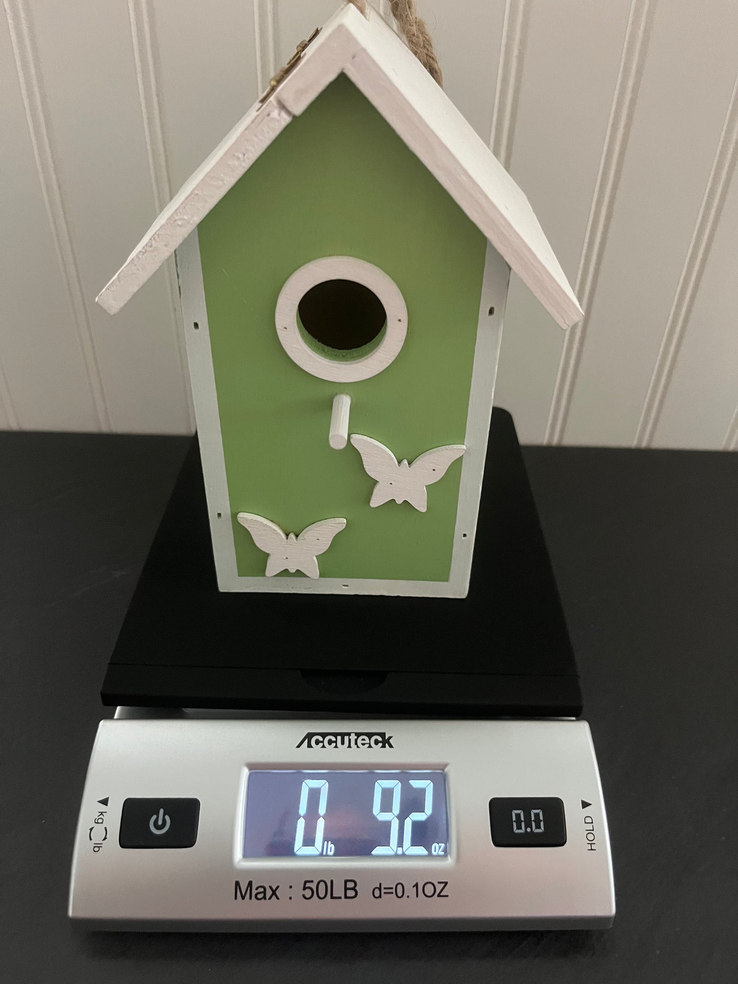 Vintage Style Adorable Small Green Birdhouse with butterfly appliqués
