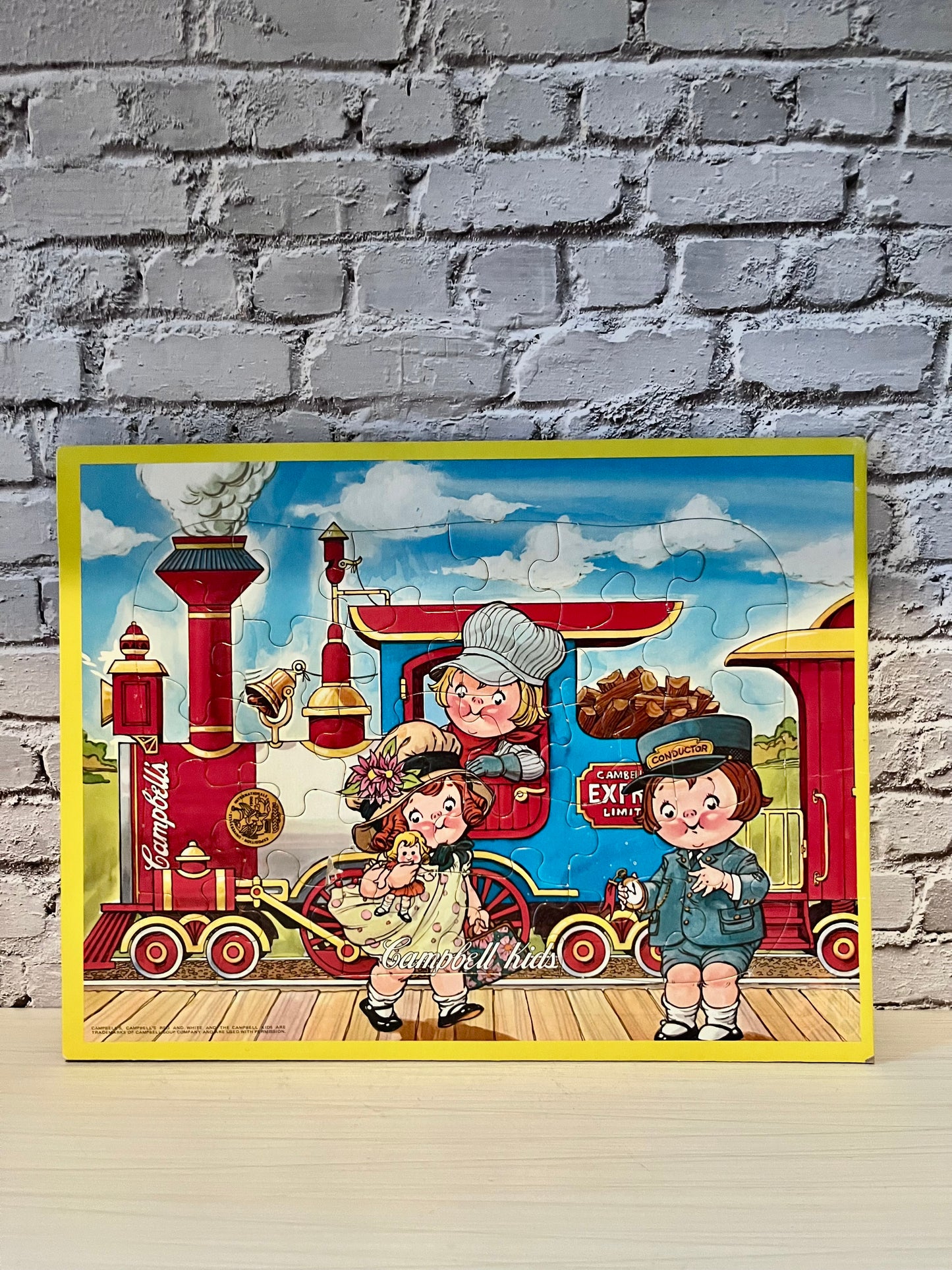 Vintage 1960’s Campbell Kids Train Puzzle Board | Retro Wooden Nursery Puzzle | Campbell Soup Advertising Collectible