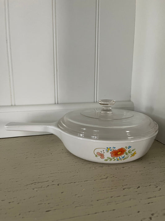 1970s Corning Ware “Wildflower” Poppies Petite Pan with Lid – P-89-BE, 6.5” Skillet