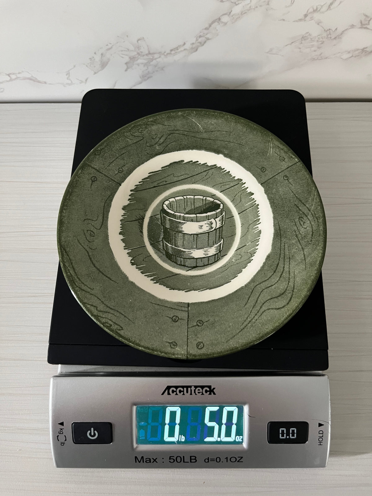 Vintage Royal China Colonial Homestead Green Saucer Plate | 1950s Wooden Bucket Churn | 6” USA