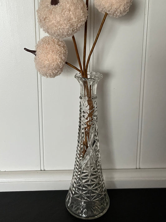 Vintage 1950s Anchor Hocking “Stars and Bars” Pressed Glass Bud Vase – Clear, 9” Tall