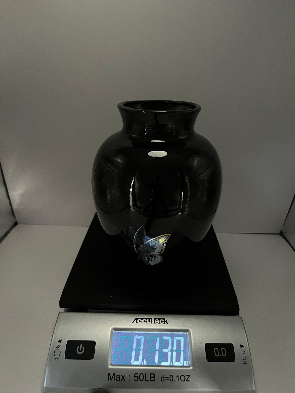 Vintage Black Lacquer Butterfly Japanese-Style Ginger Jar Vase | 1960s-1970s