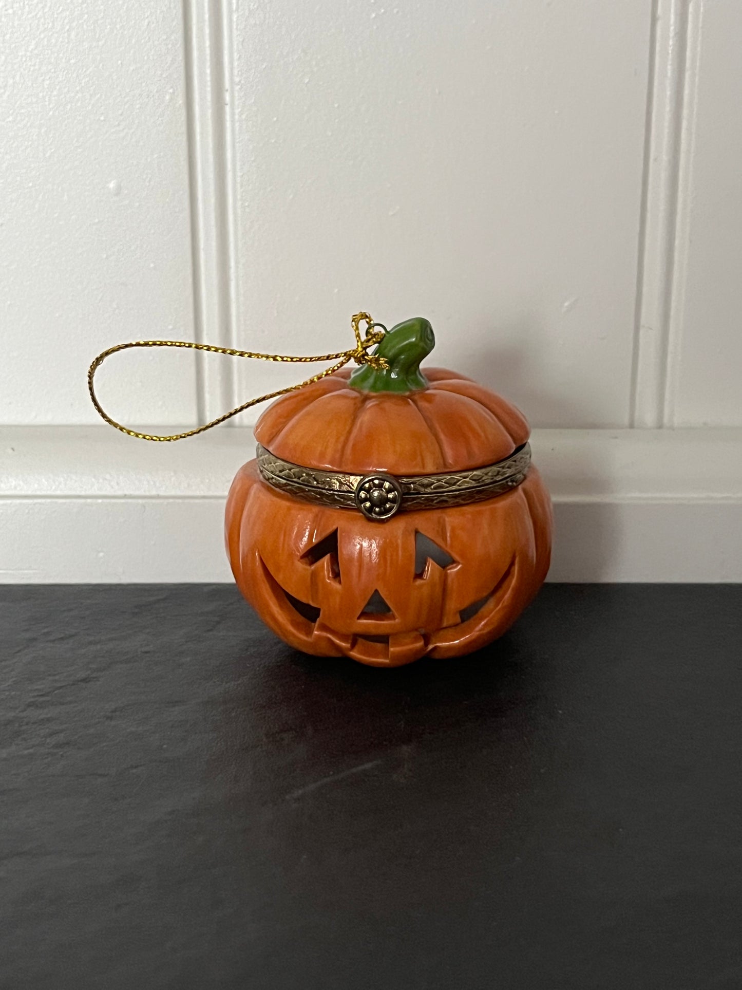 Mini 1½” high x 2” wide Jack-O’-Lantern Trinket Box Ornament | Hinged Pumpkin Keepsake | Curated Shelf & Trinket Display Décor