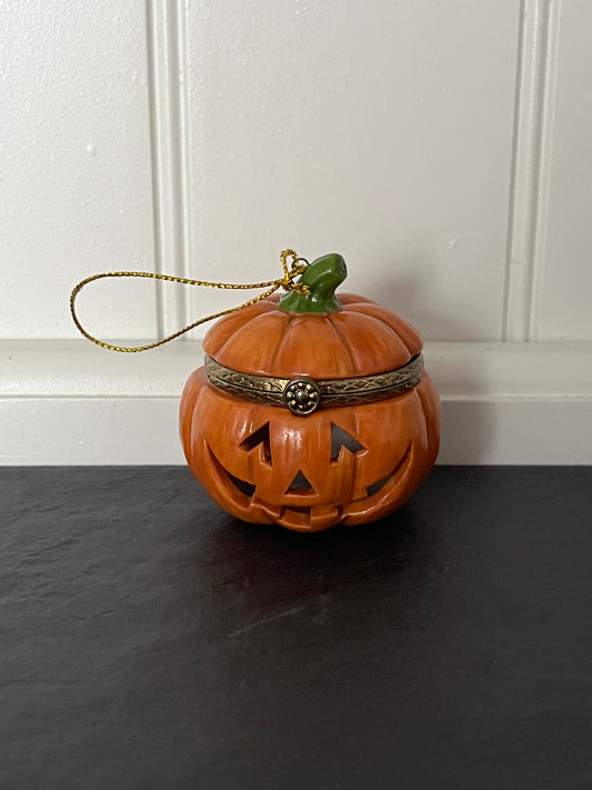 Mini 1½” high x 2” wide Jack-O’-Lantern Trinket Box Ornament | Hinged Pumpkin Keepsake | Curated Shelf & Trinket Display Décor