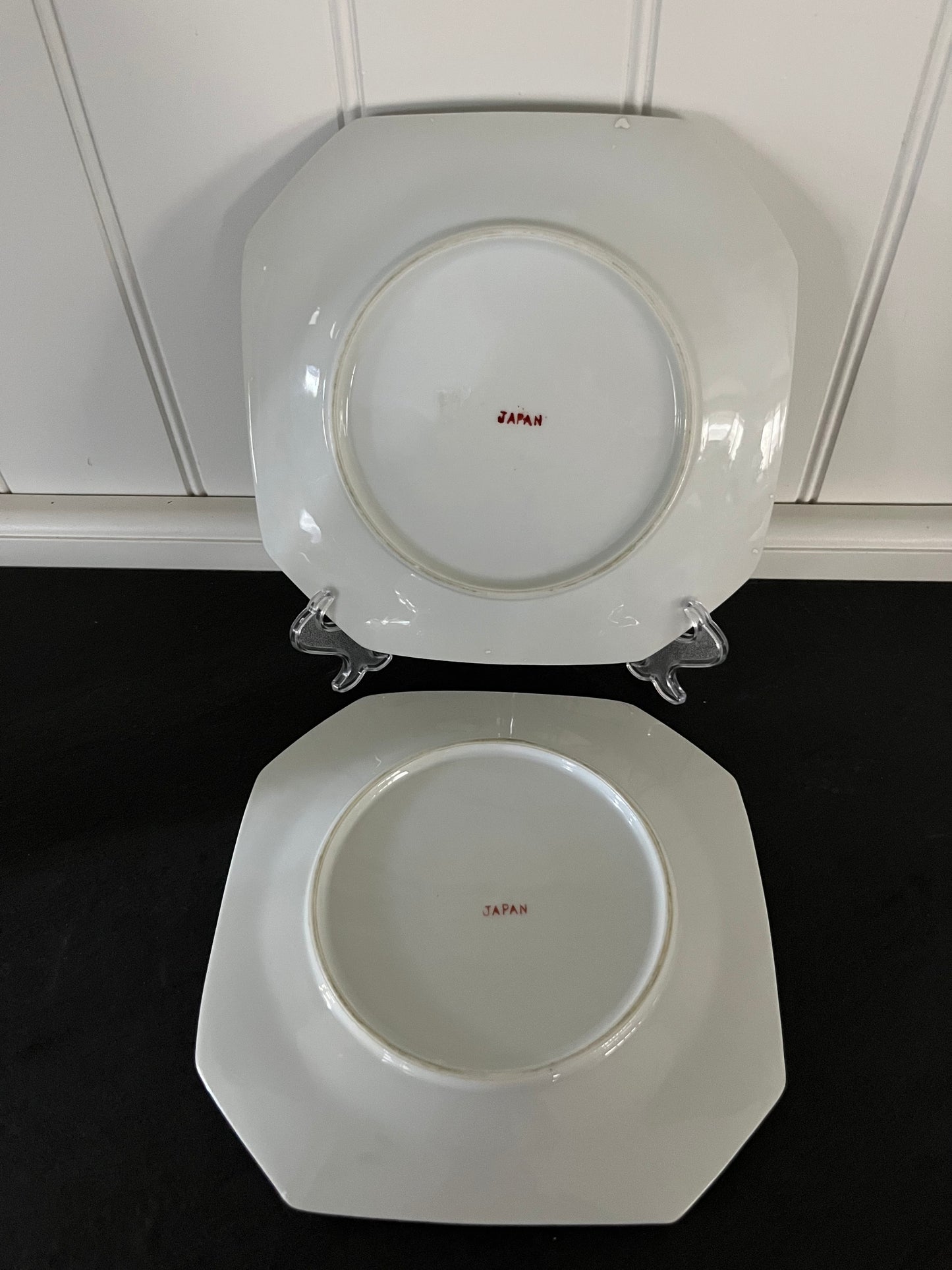 Vintage 1970s Japanese Folk Art Bird Dessert Plates | Floral Octagonal Set of 2