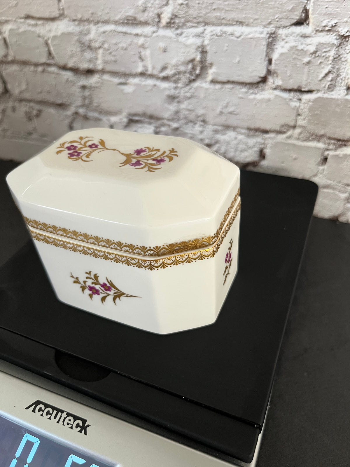 Royal Worcester Purple & Gold Floral Trinket Box – Bone China, Pattern 3853