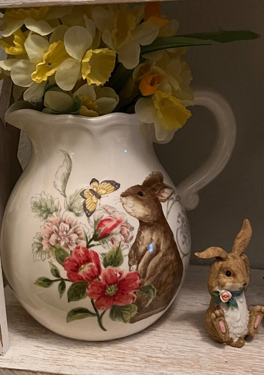 Maxcera Spring Time Ceramic Bunny Rabbit Jug Pitcher