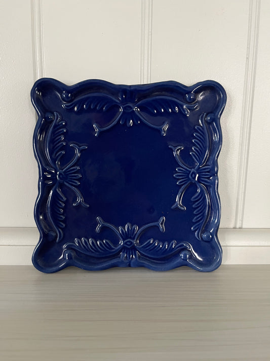Vintage c.2000’s California Pantry Pottery Cobalt Blue  Embossed Square Trivet – Classic Ceramics “California Originals” – 6” Decorative Tile Trivet Plate