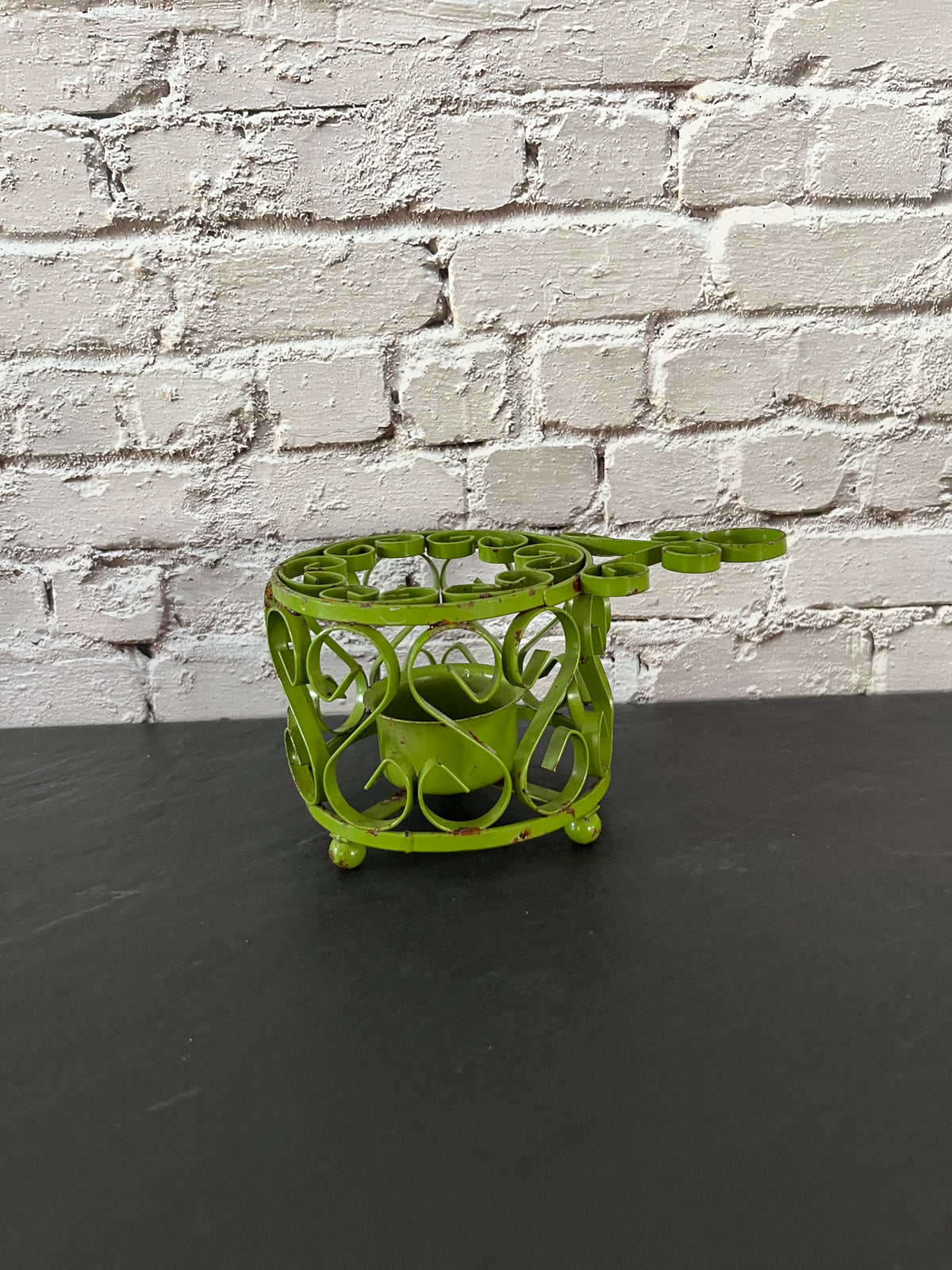 Vintage c1970s Green Metal Scrollwork Votive Candle Holder | Clover Cottage Collection