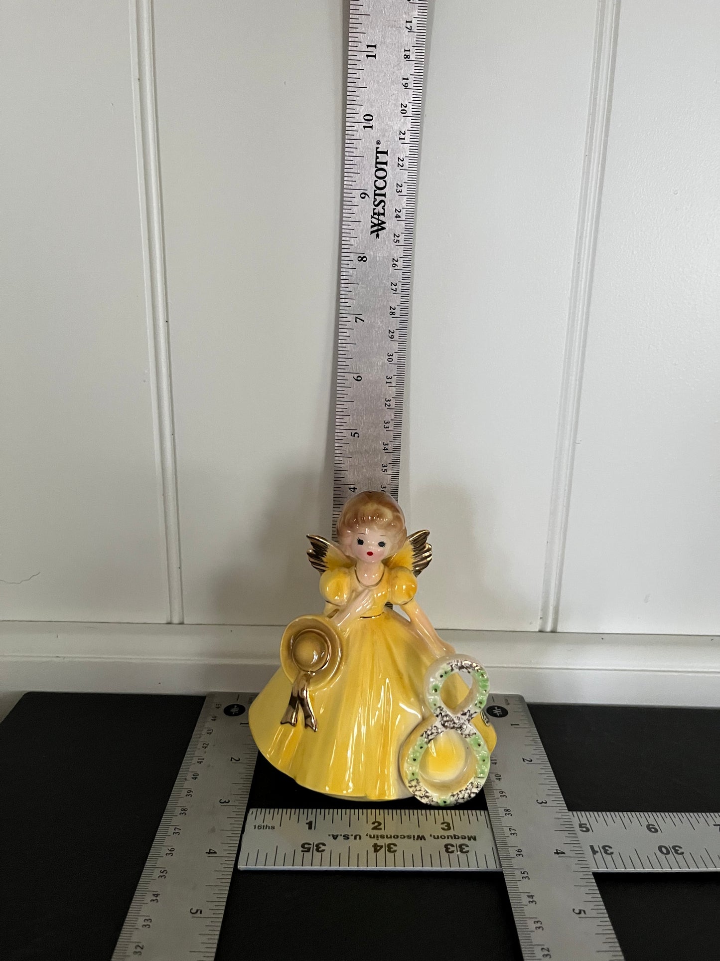 Vintage 1970s Josef Originals Age 8 Birthday Angel Figurine – Yellow Dress Porcelain Girl – Japan Ceramic Birthday Keepsake