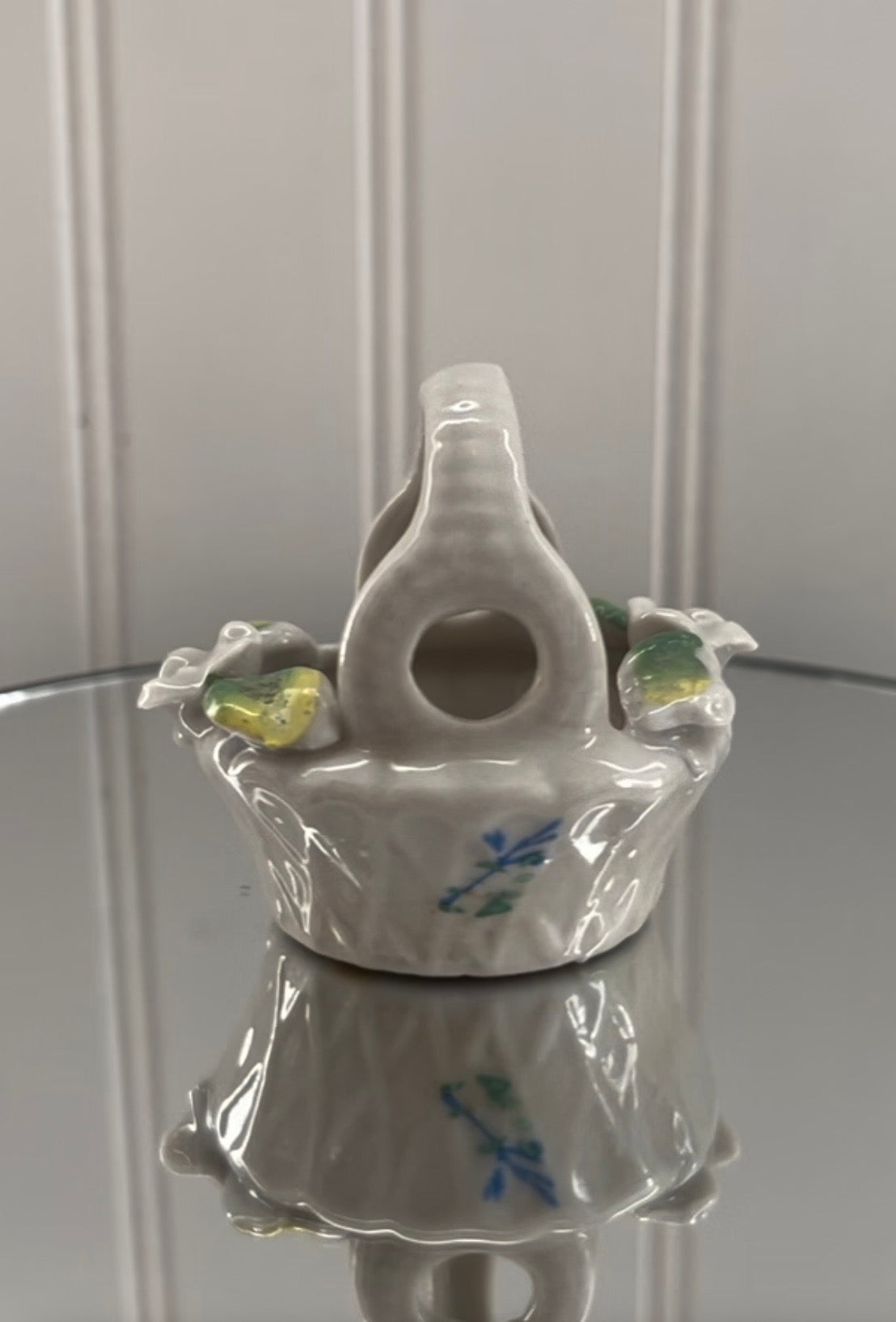 Vintage c. 1960s Japan Porcelain Floral Basket Trinket Dish | Mini Cottagecore Basket Decor