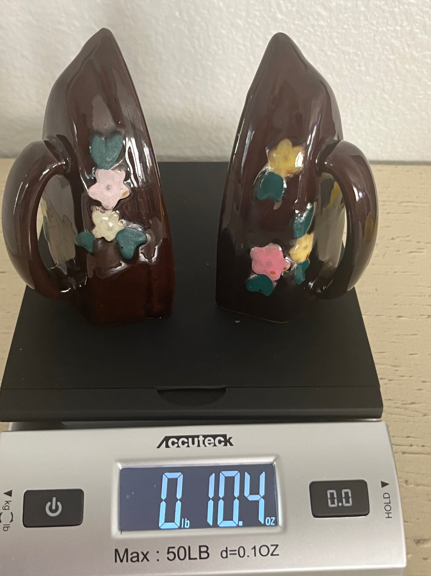 Vintage Circa 1950s–1960s Ceramic Iron-Shaped Salt & Pepper Shakers | Floral Romance with a Hint of Domestic Decadence