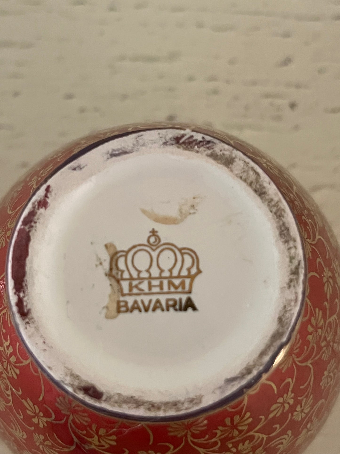 Victorian Revival Ginger Jar with Lid – KHM Bavaria Red & 23K Gold Courtship Scene (c. 1930s–1950s)