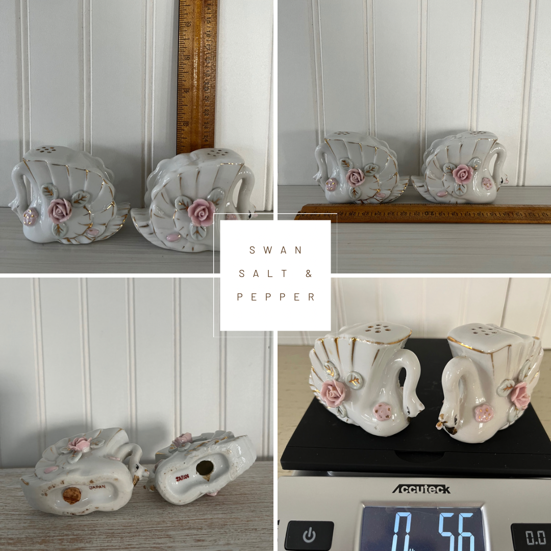 Vintage Swans with Roses Bone China Royal Japan Salt Pepper Shaker Set