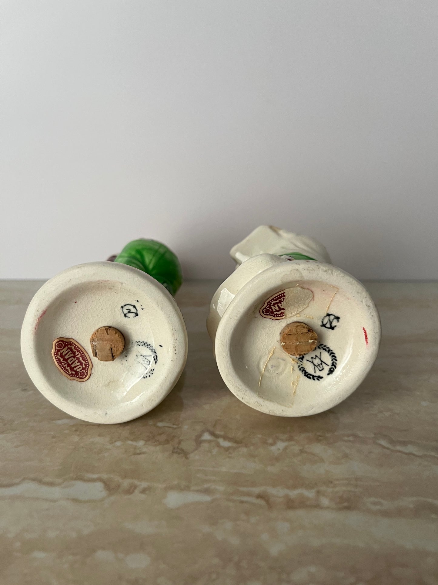 1950s “Time Marches On” Bride & Groom Salt & Pepper Shakers – Before & After Marriage Novelty Japan Ceramic