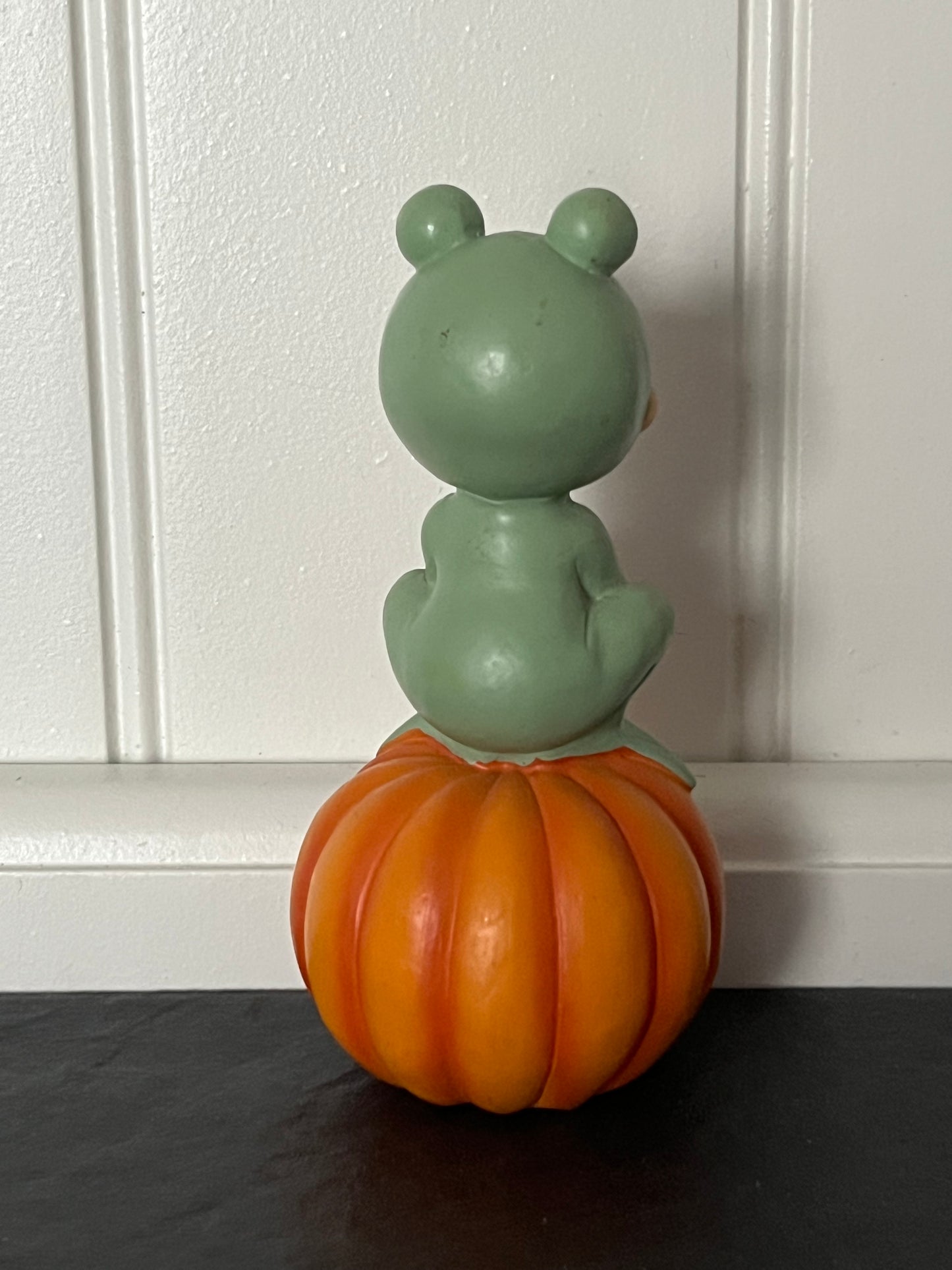 Vintage 1980’s Small Morehead Frog Costume Child on Jack-O’-Lantern Figurine,  Teenie Halloweenies | Curated Shelf & Trinket Display Décor