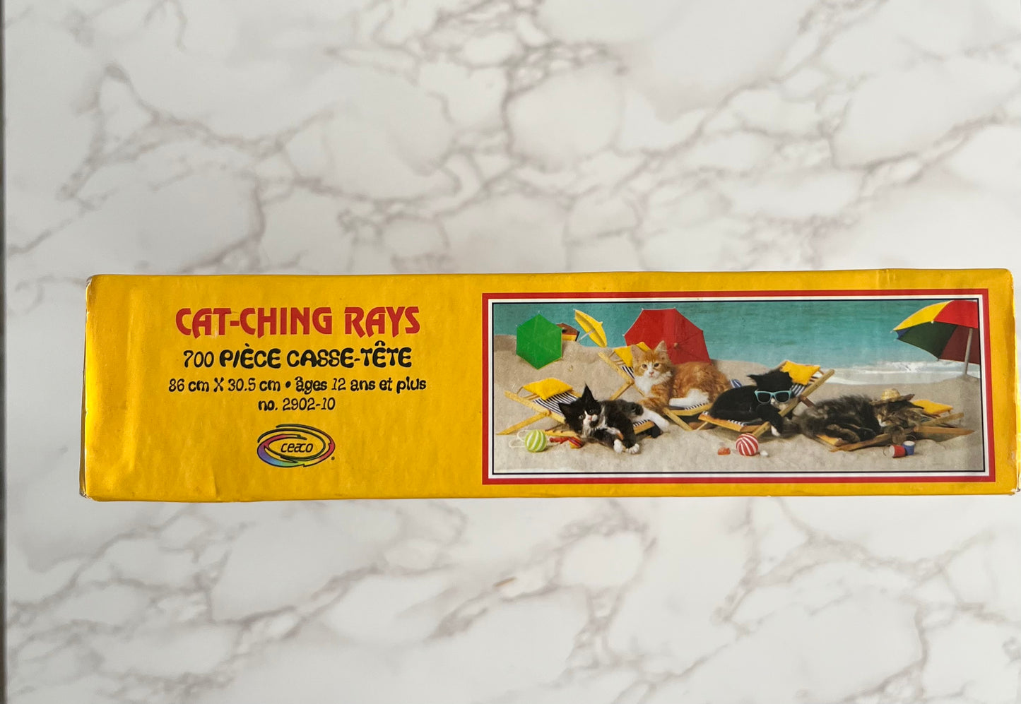 Vintage Cat Beach Scene 700 Piece Late 1990s Ceaco “Cat-Ching Rays” Long Shot Jigsaw Puzzle —