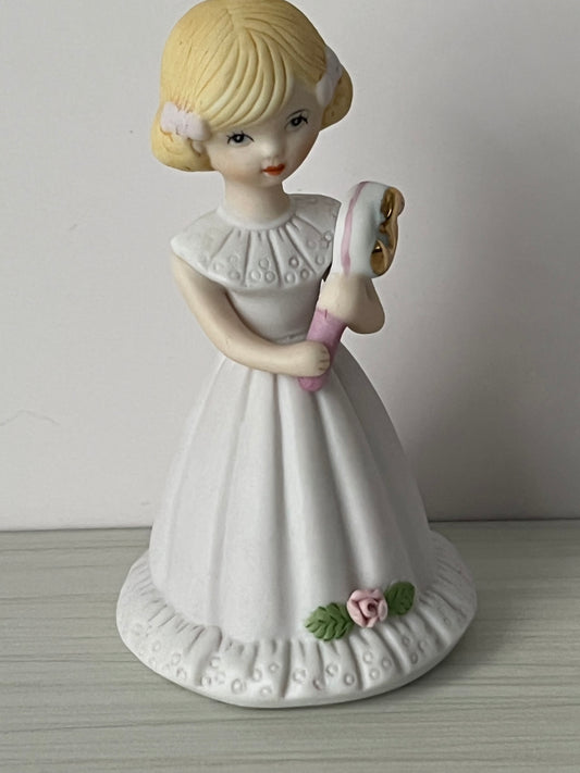 Vintage 1980s Enesco “Growing Up Girls” 5th Birthday Blonde Figurine – Porcelain Girl with Gold Number 5