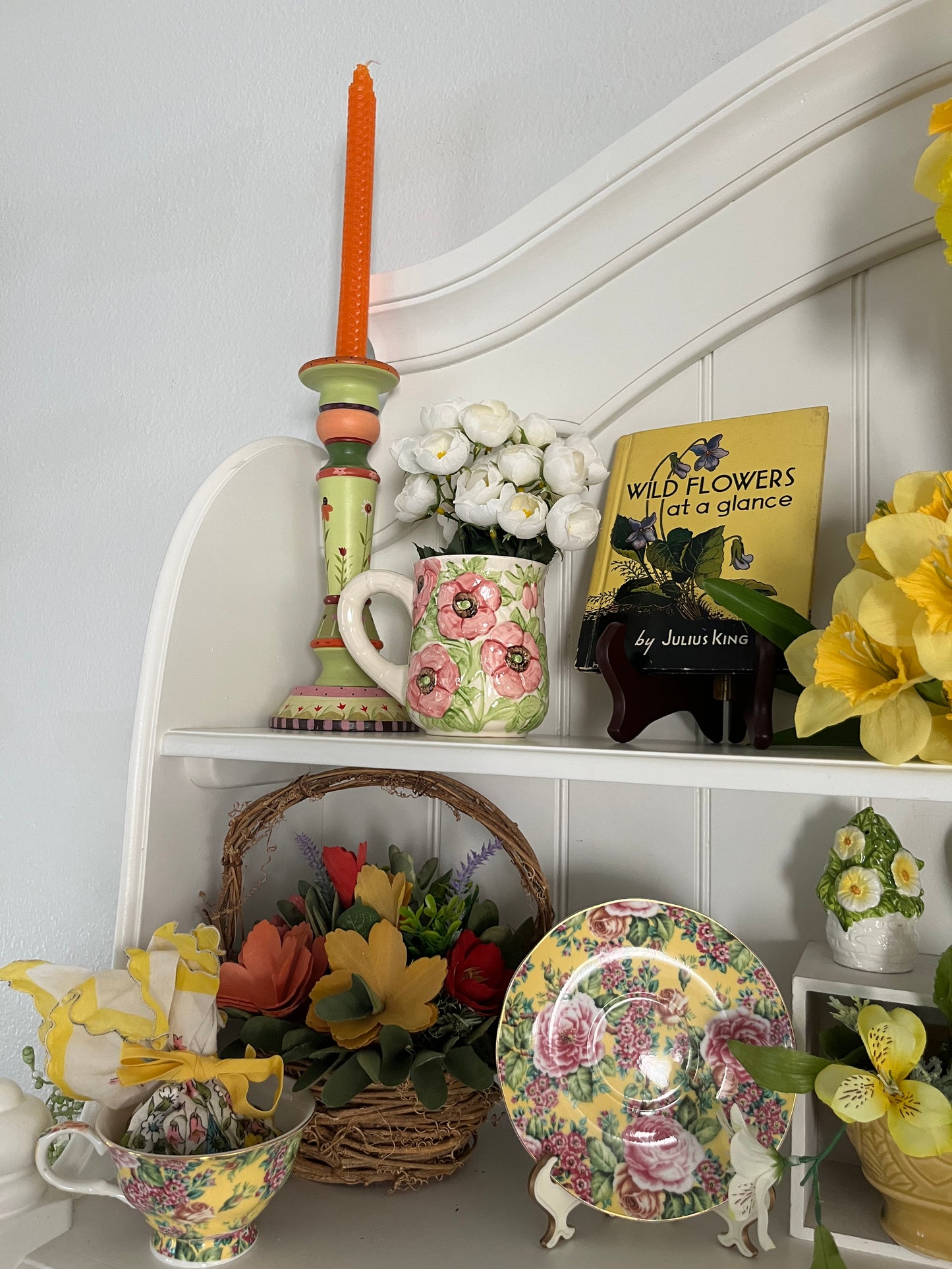 Vintage 1988 Shafford Fleurs Du Jour Sugar & Creamer Set with 2 Mugs - Colorful 3D Raised Embossed Flowers