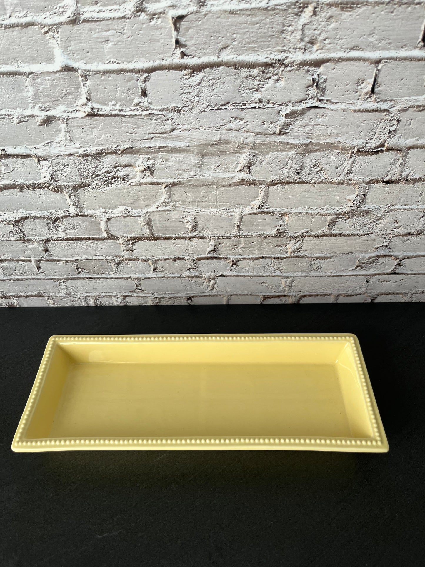 Vintage 2000s Martha Stewart Everyday Butter Yellow Divided Serving Tray – Rectangular Beaded Edge Relish Dish